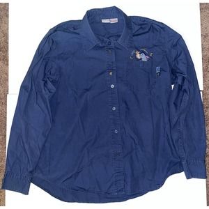 Disney Women's Blue Button Front Shirt Embroidered Pocket Eeyore Large
